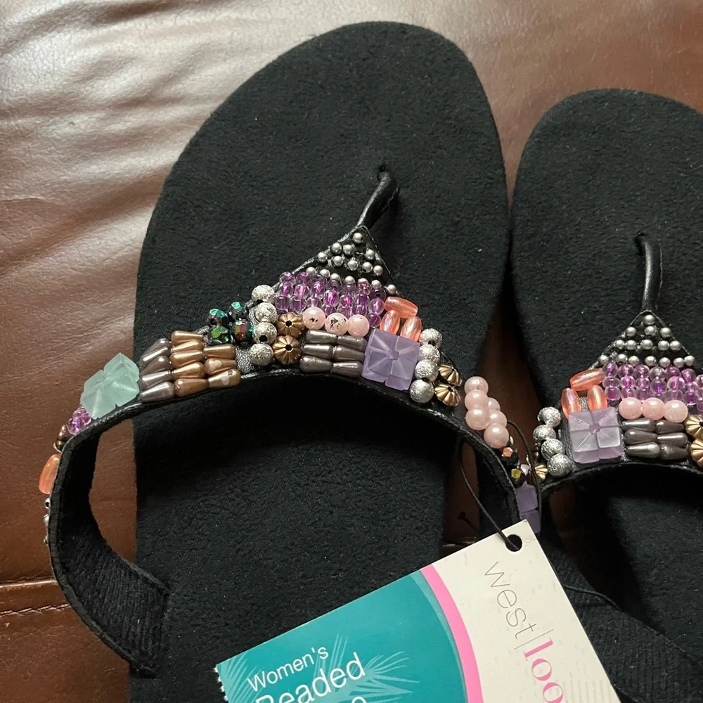 NWT Black Beaded Wedge Sandals Sz 11